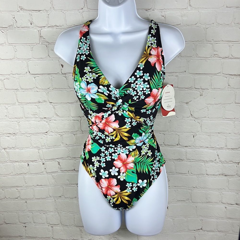 Women’s Soft & Sculpting One Piece Swimsuit Size L black with floral print. NWT